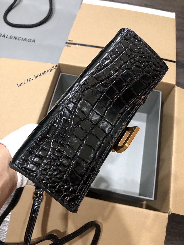 Balenciaga專櫃爆款大號手提女包 巴黎世家升級版鱷魚黑色金扣Hourglass沙漏包 fyj1626